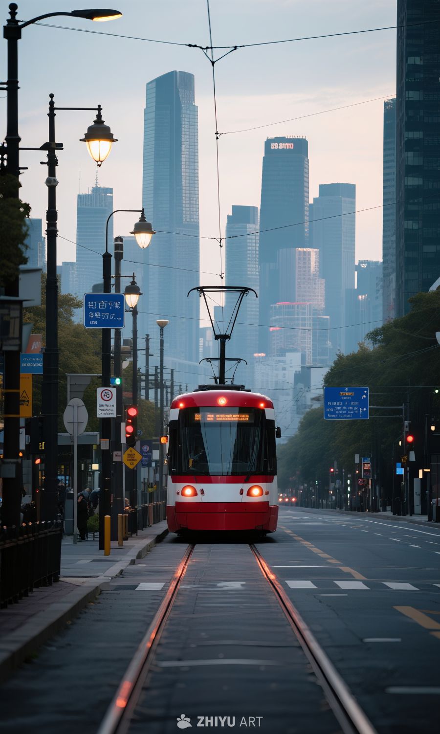 红色电车街景素材 3