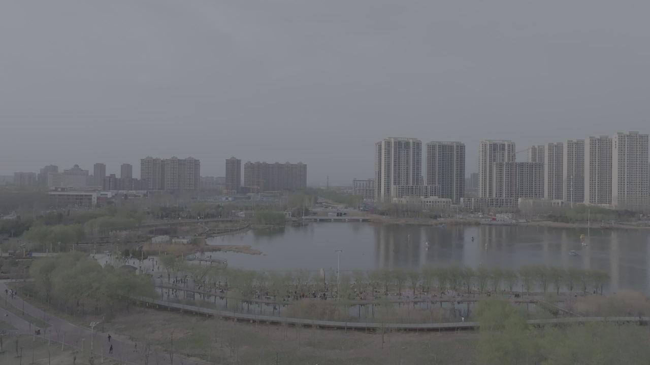 城市湖畔的宁静时光