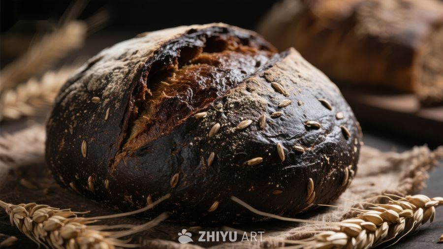 黑麦面包与麦穗的静物组合