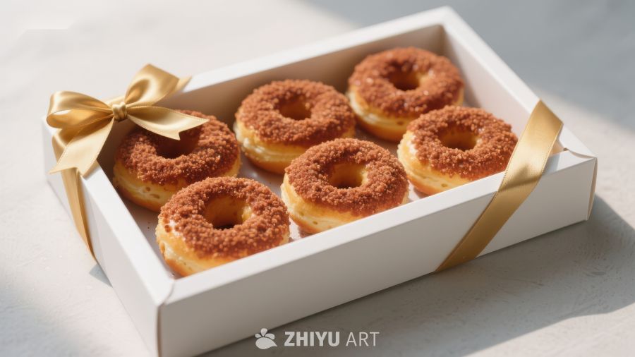 盒装甜甜圈，撒糖装饰