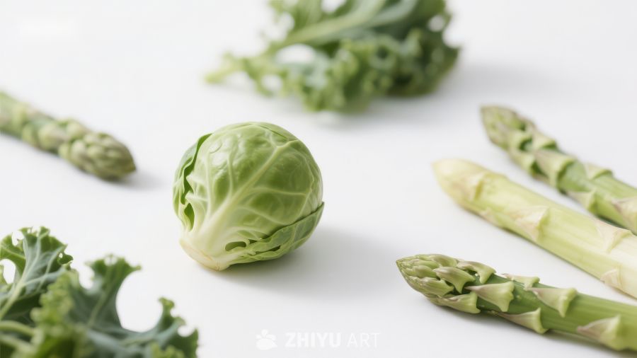 新鲜蔬菜组合：抱子甘蓝与芦笋