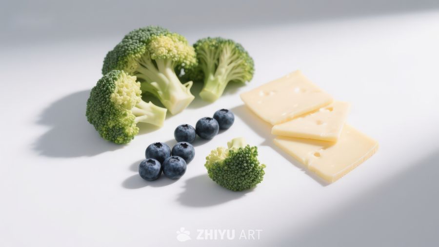 西兰花蓝莓与奶酪组合