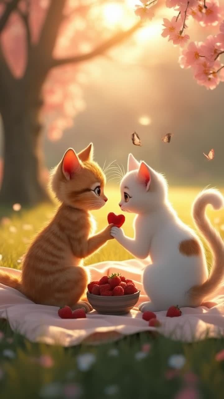 两只小猫坐在粉色格子毯子上，其中一只为橙色条纹，另