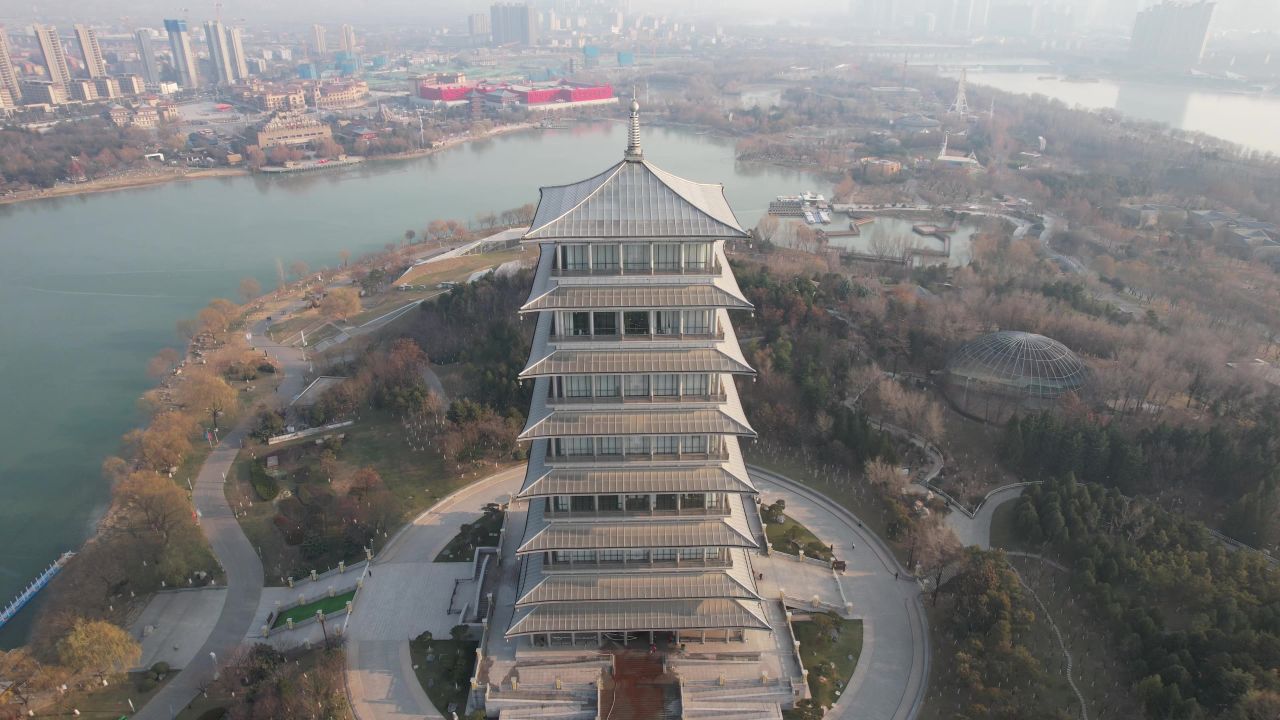 西安园博园旅游景区长安塔航拍