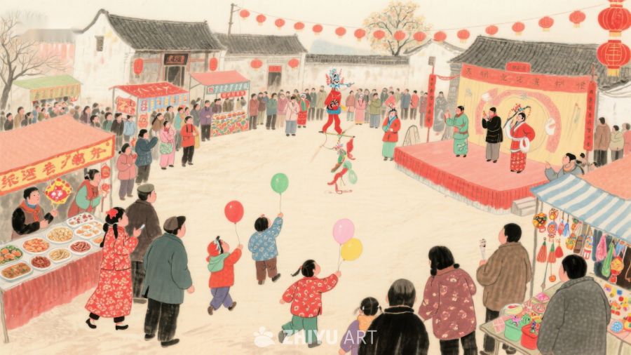 传统节日集市热闹场景 4