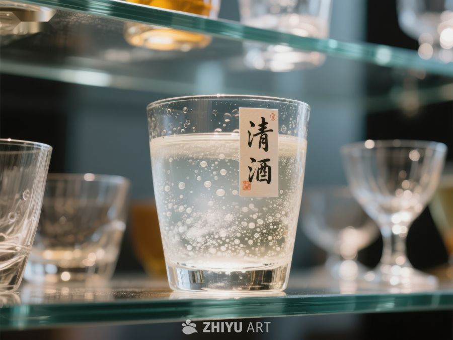 清酒杯中的气泡与日文标签 161