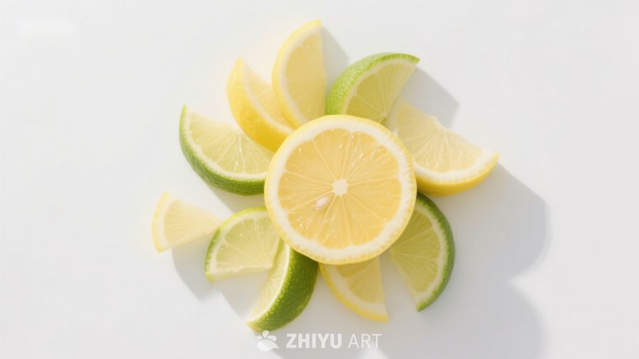 新鲜柠檬与青柠切片排列 818