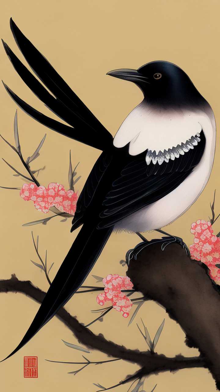 喜鹊国潮七夕插画国潮七夕喜鹊素材