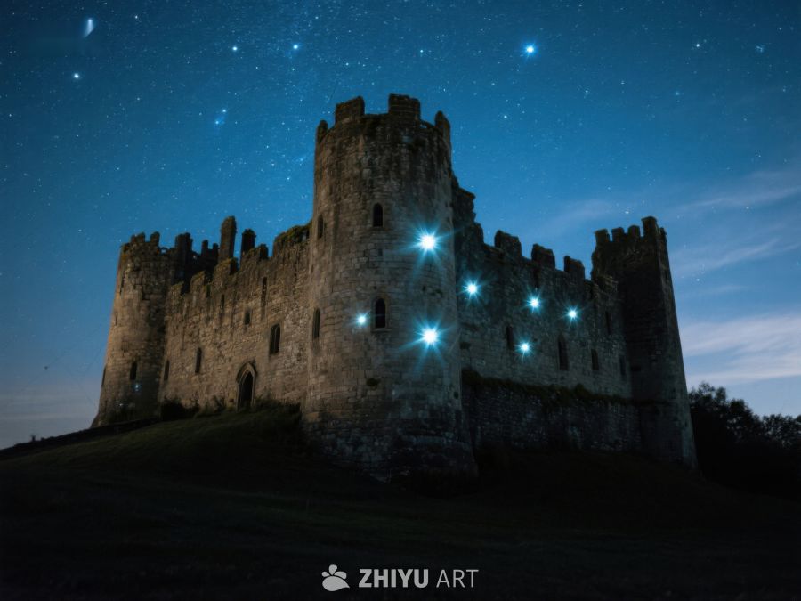 夜空下的古堡灯光秀 308