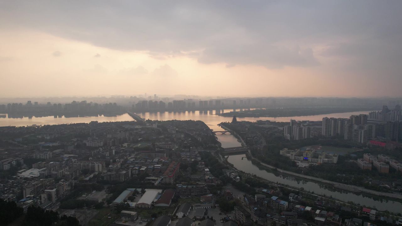 四川遂宁城市晚霞夕阳航拍