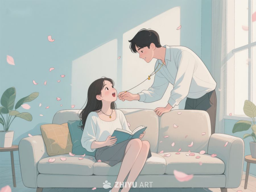 温馨室内，男子轻抚女子头发 801