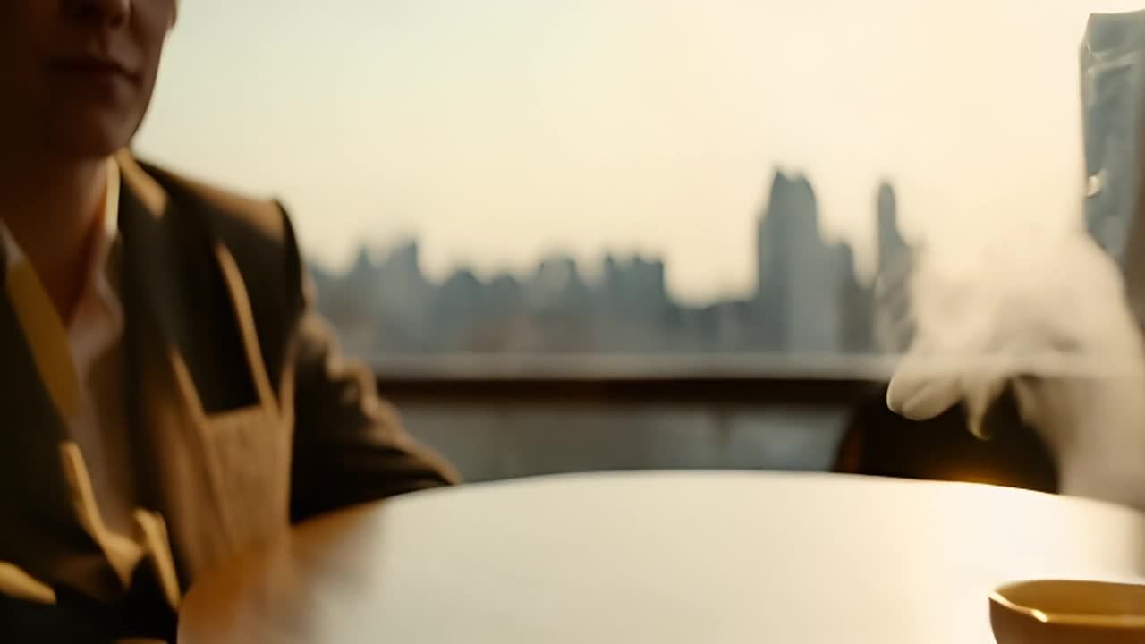 一个安静优雅的咖啡馆场景，复古灯具散发出温暖的金色