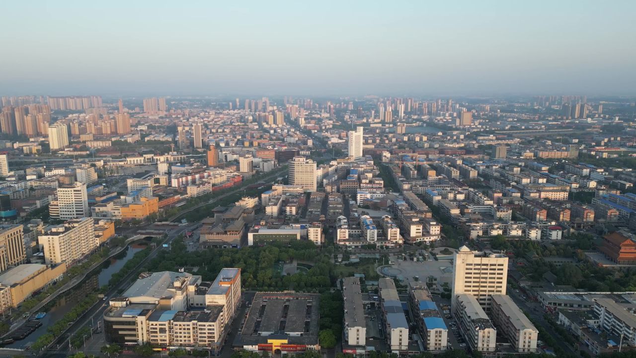 航拍许昌城市清晨风光