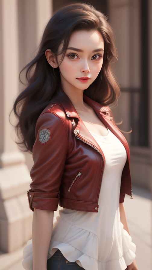 红色皮衣大美女