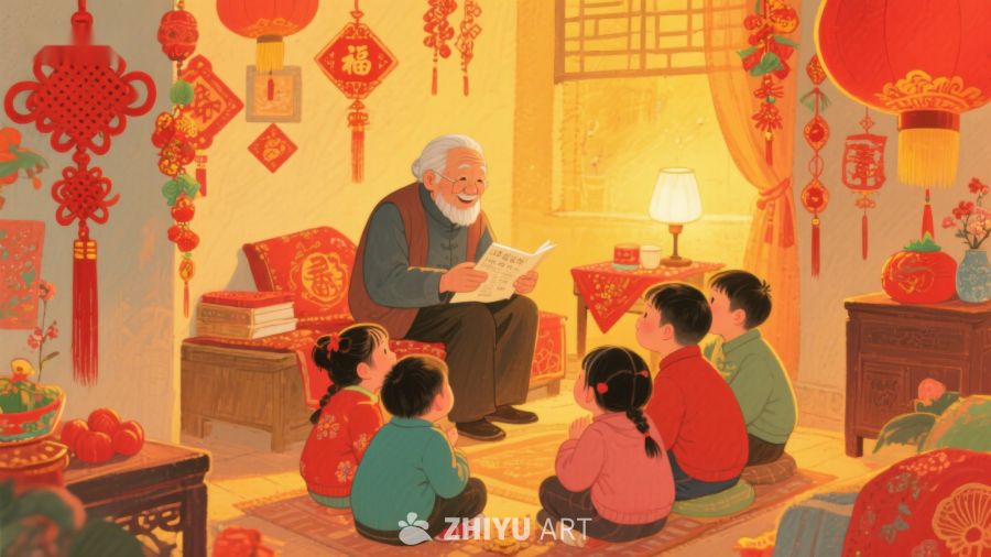 老人为孩子们讲述故事 631