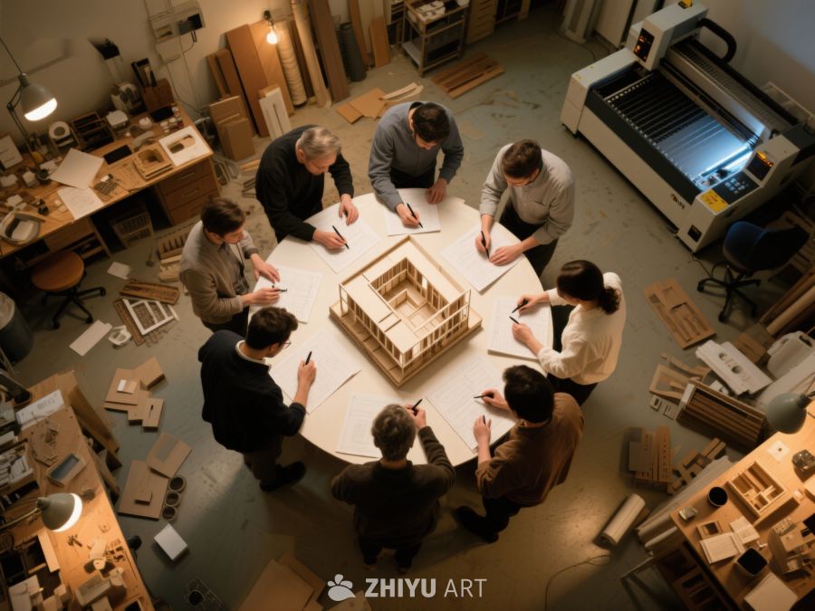 团队协作讨论建筑模型 459