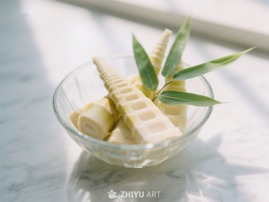 新鲜竹笋置于透明碗中 575