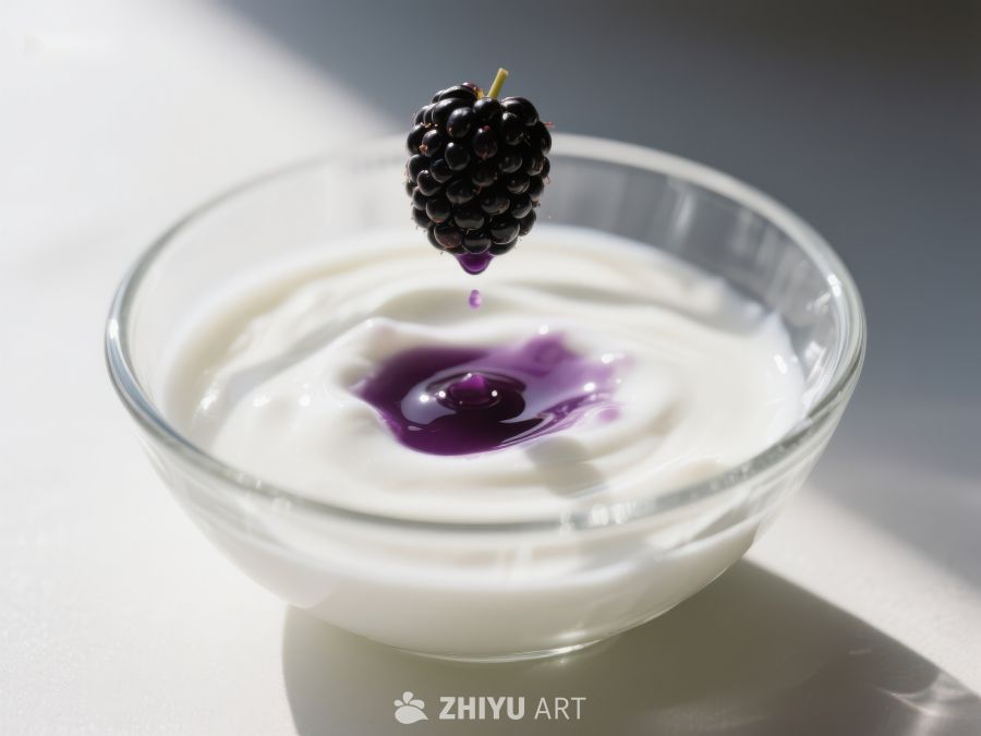 黑莓落入酸奶，紫色汁液四溅 179