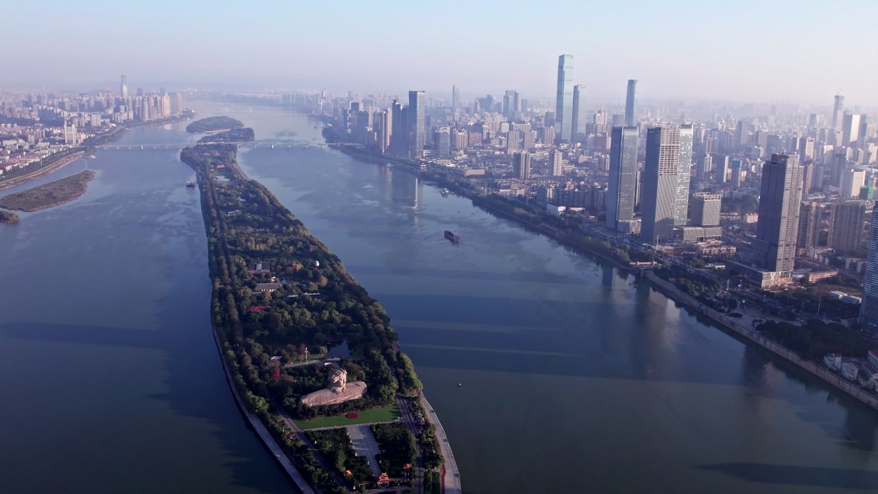 长沙橘子洲头城市风光航拍