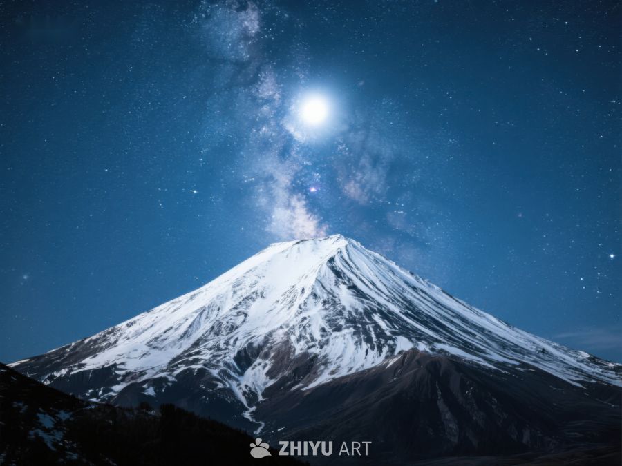 夜空下的雪山与银河 393