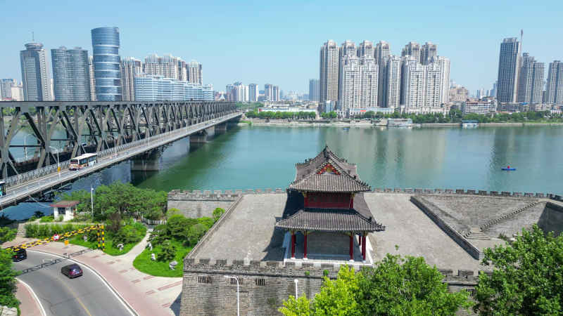 航拍湖北襄阳长门遗址公园