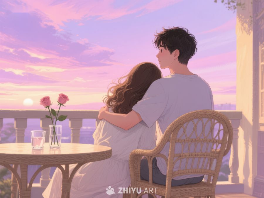 情侣阳台共赏夕阳 551
