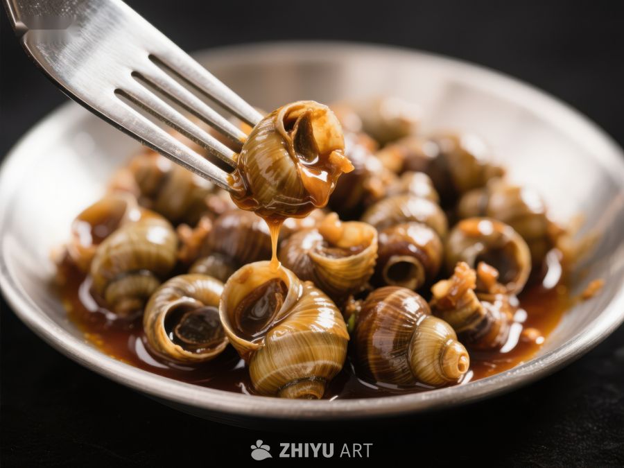 叉子夹起酱汁田螺特写 23