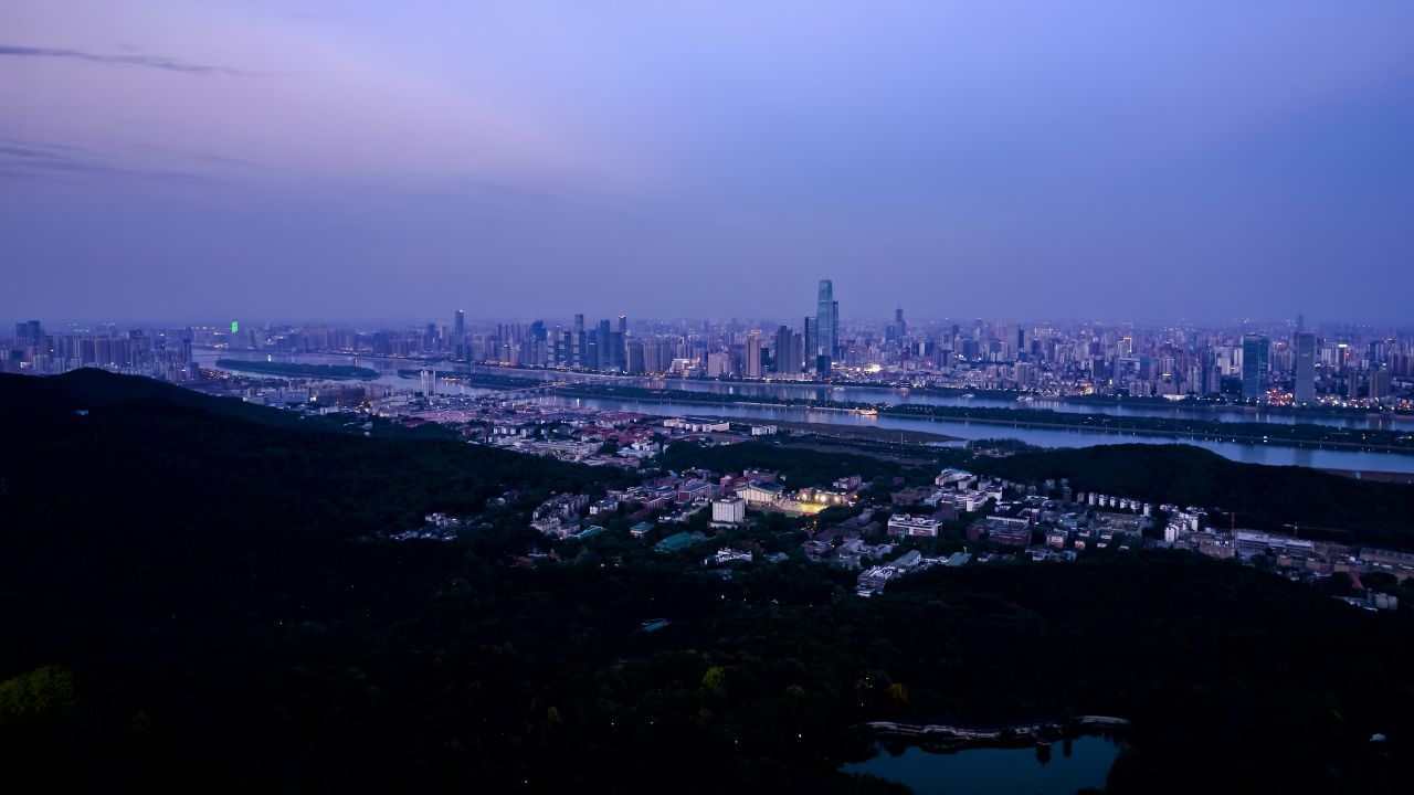 湖南长沙城市夜景航拍延时摄影