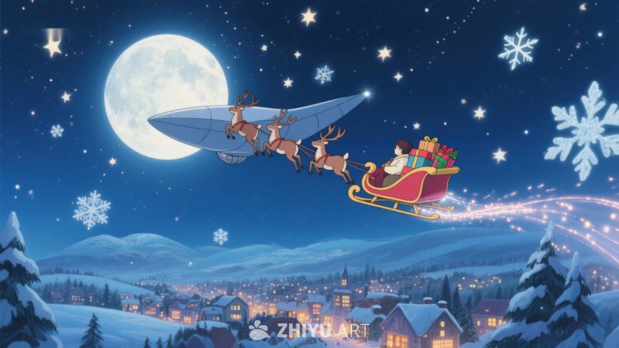 雪夜飞行的圣诞雪橇 369
