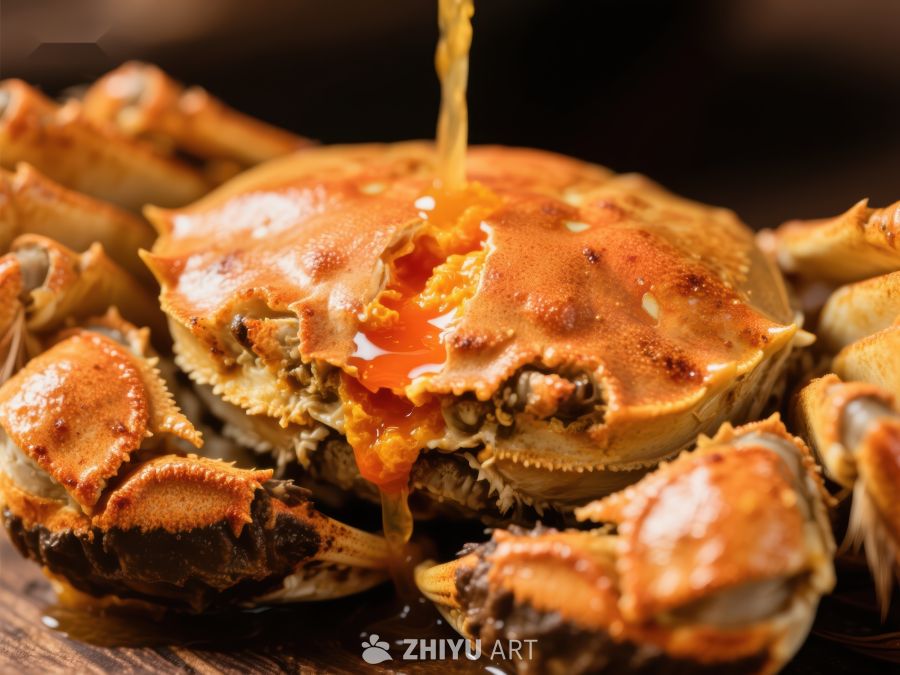 鲜美蟹黄倾泻而下，诱人美味