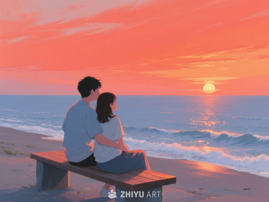 海边长椅上的日落时光 245