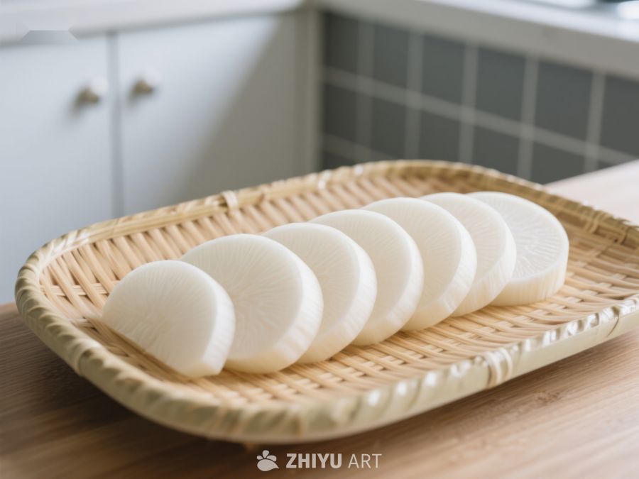 竹篮中的切片白萝卜 610