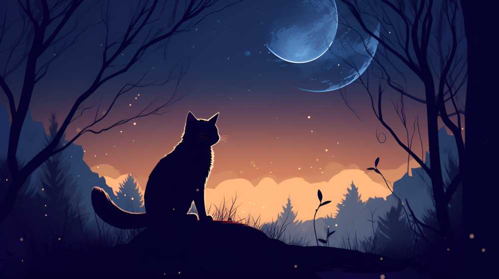 夜色下猫猫插画
