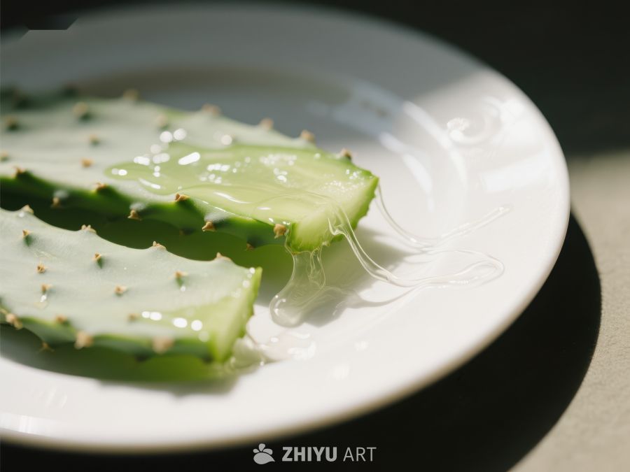 仙人掌切片置于白色盘中 414