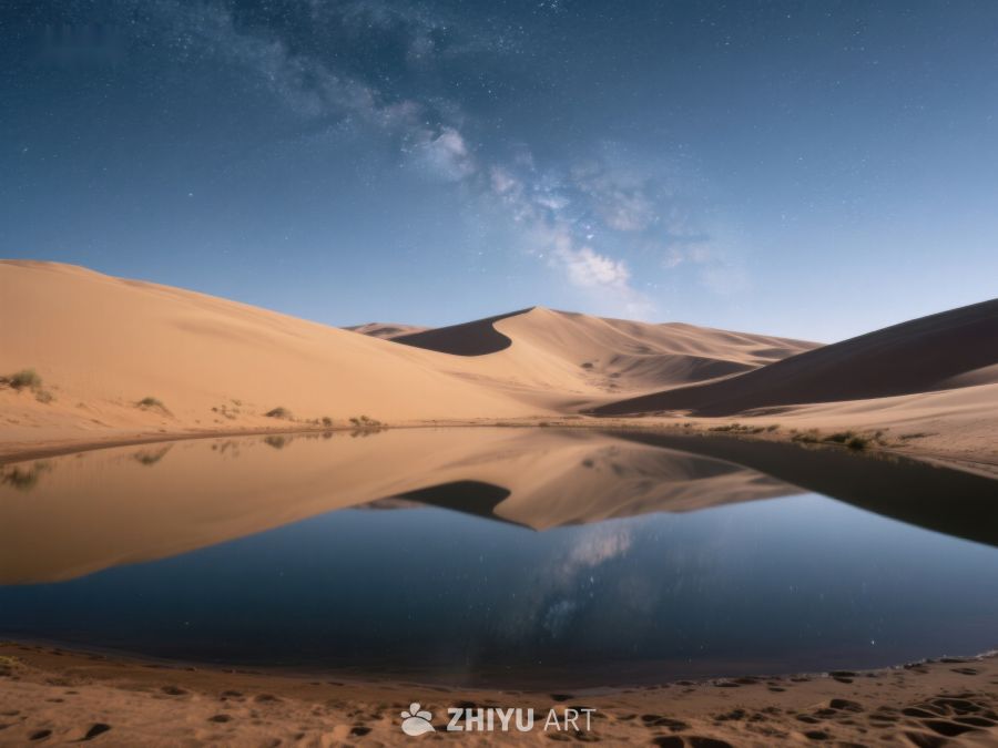 沙漠夜景：沙丘与水面的完美倒影 77