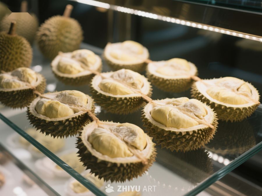 新鲜榴莲展示于玻璃柜中 632