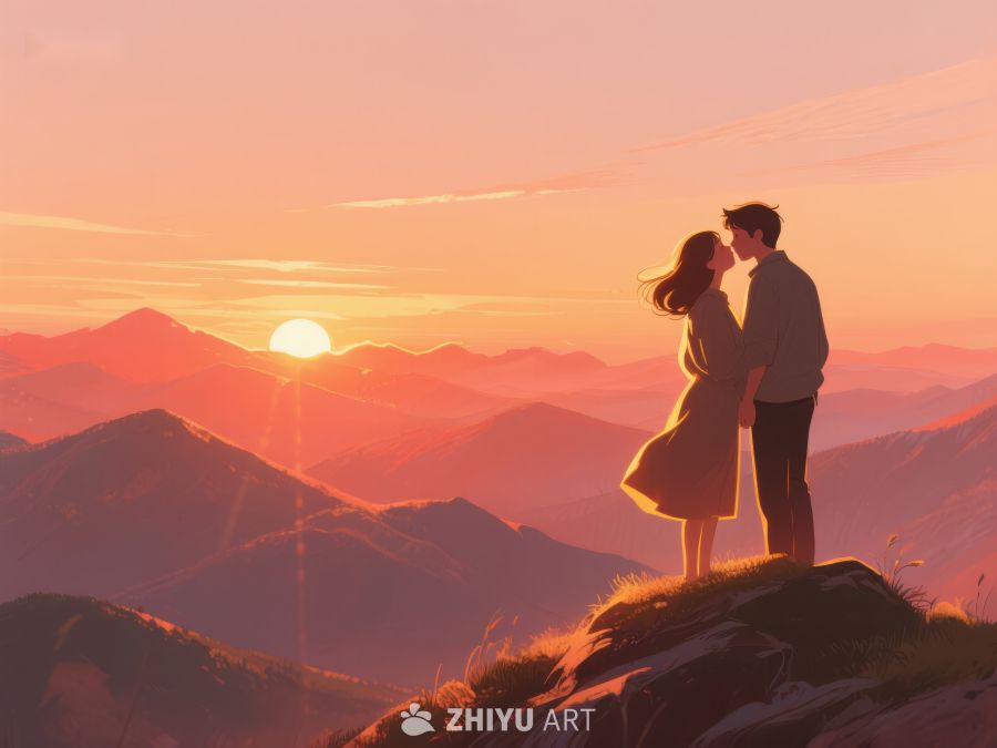 山巅情侣共赏夕阳 623