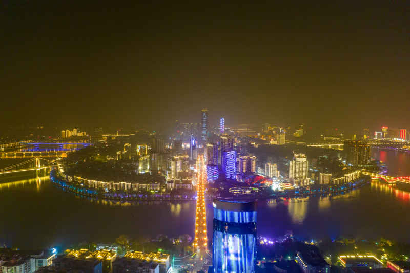 柳州夜景灯光柳江航拍摄影图
