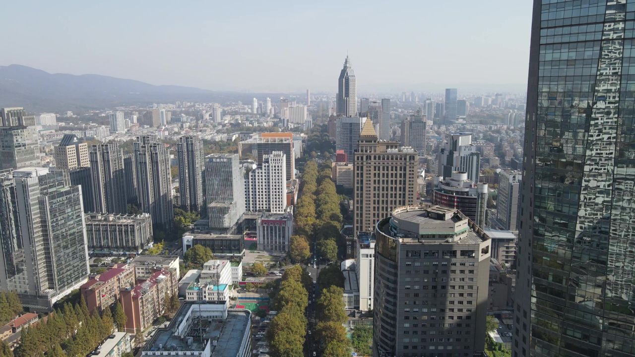 航拍南京新街口CBD商业圈