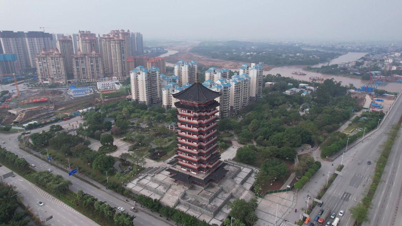 广西钦州体育中心体育馆航拍  