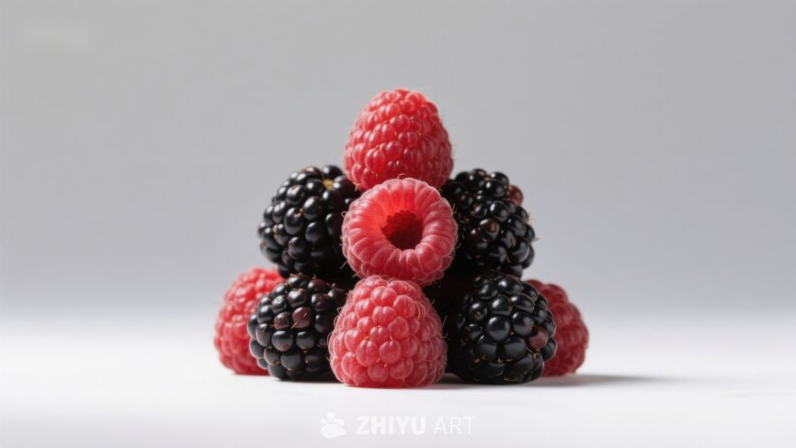 新鲜黑莓与覆盆子堆叠