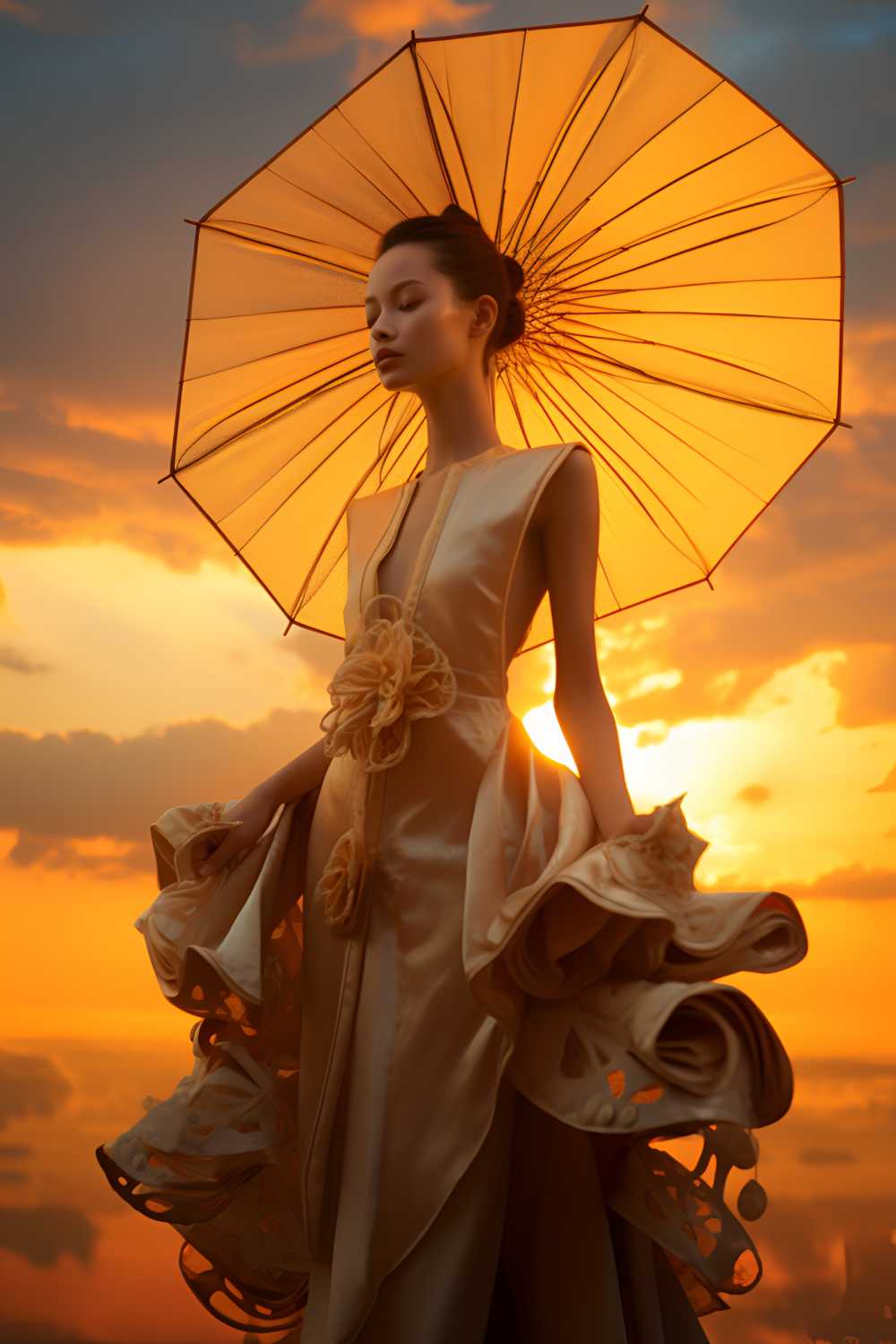 黄色背景图女插画