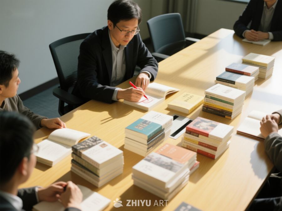 团队围绕书桌讨论书籍 447