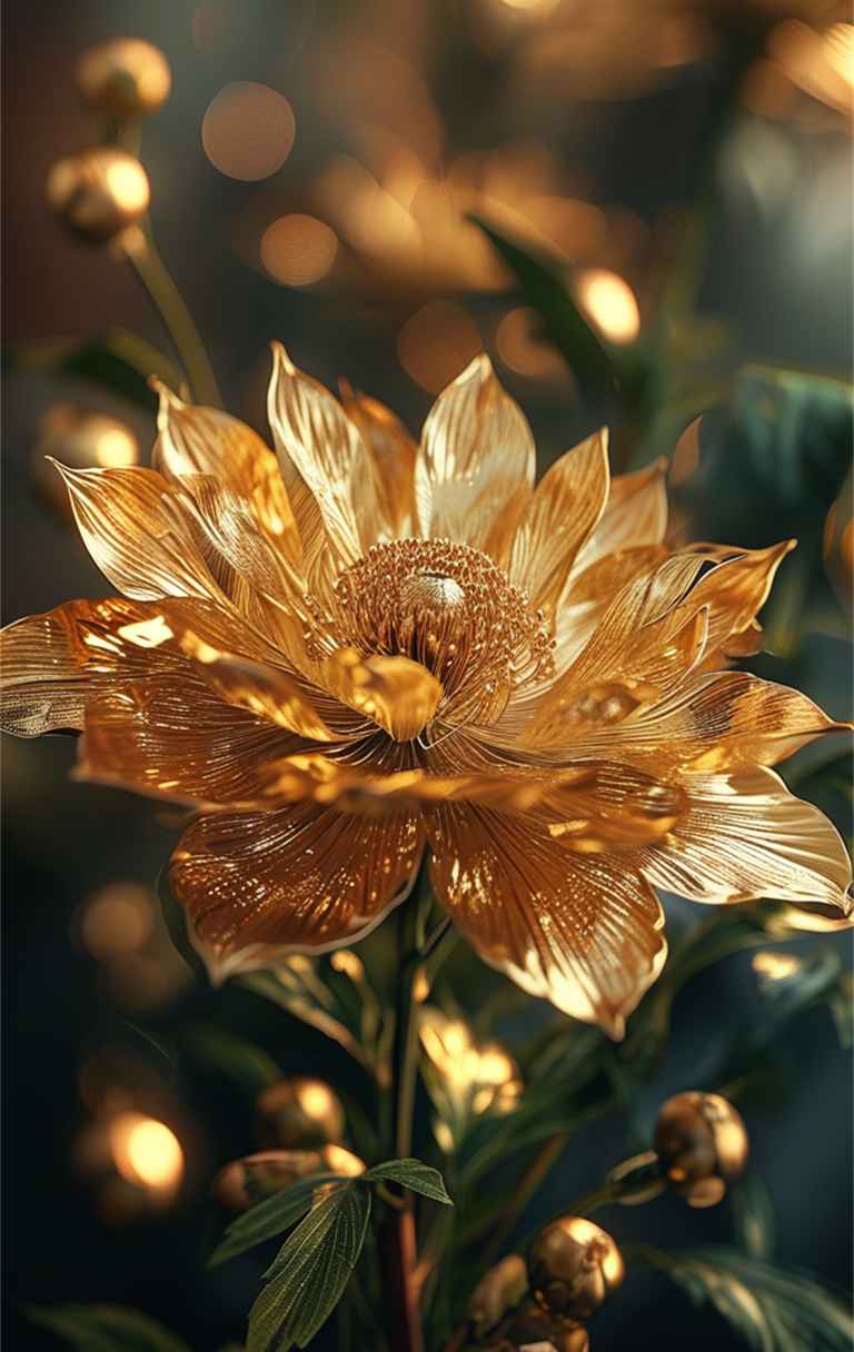 一朵金色艺术花，花瓣上有着华丽的装饰 6