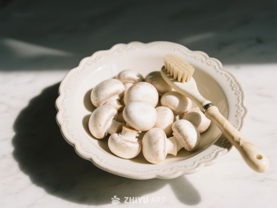 盘中新鲜蘑菇与刷子 287