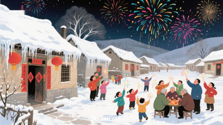 雪夜村庄庆祝节日 1079