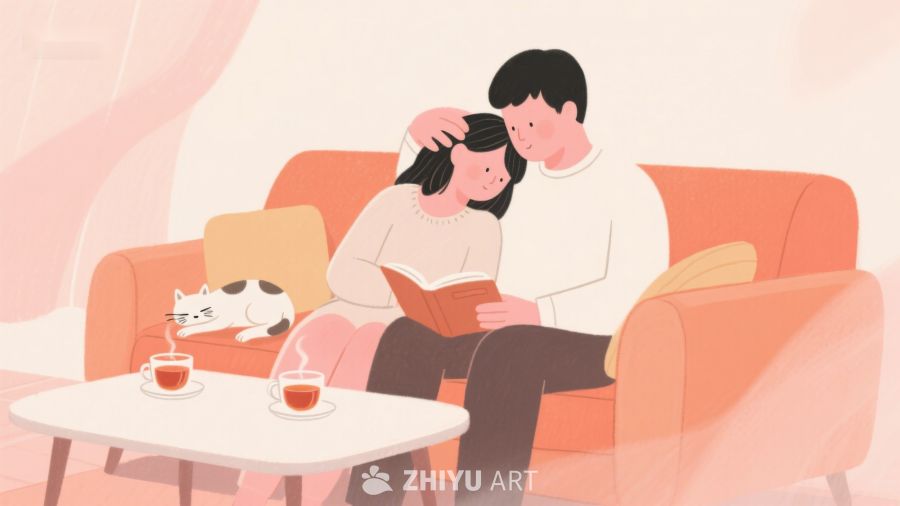 温馨时刻：情侣共读，猫咪相伴 452