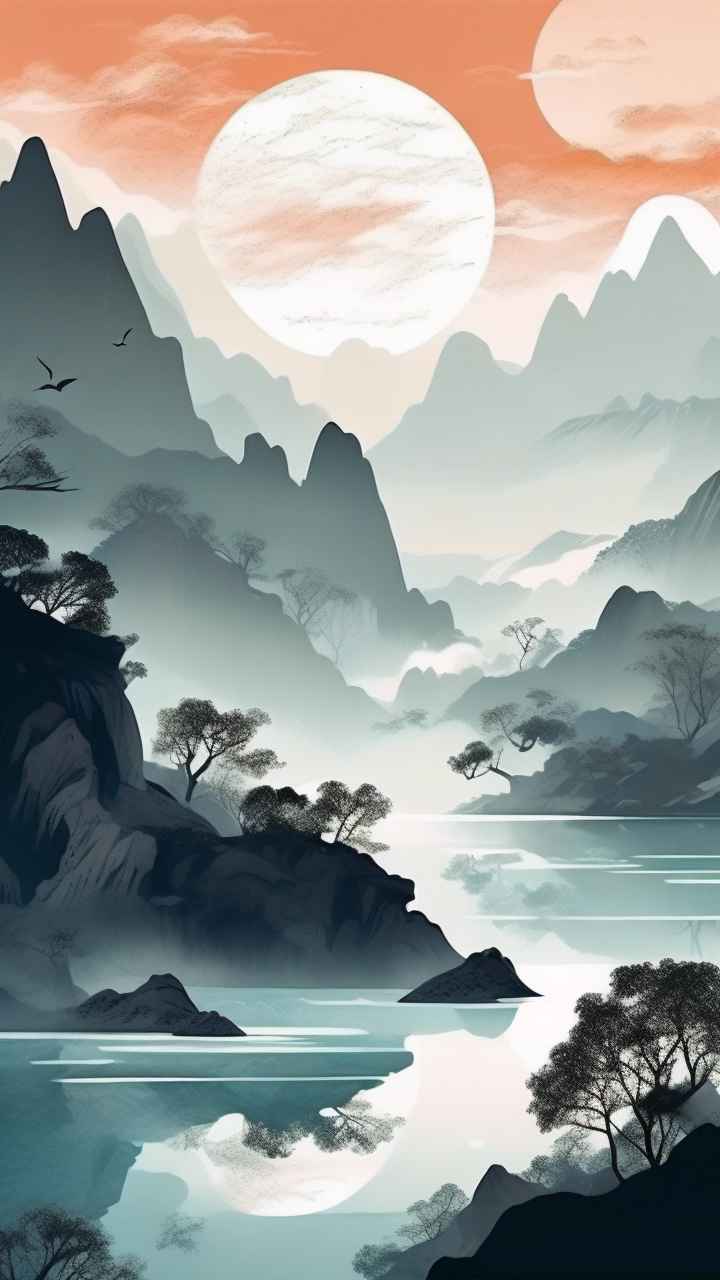 国风水彩画山水风景插画 101