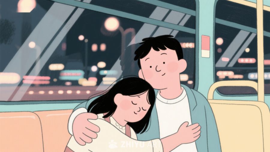 夜晚公交车上相拥的两人 601