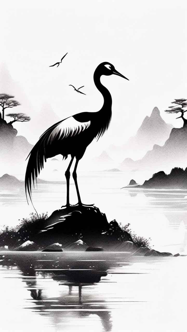 国风鹤山水风景插画 52